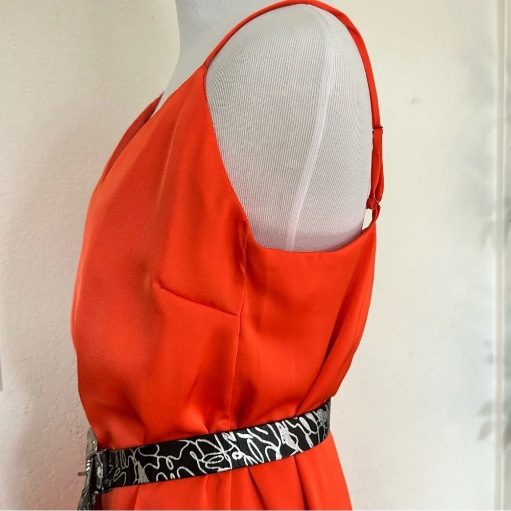 Boho Satin Slip Dress Orange V-Neck Medium Summer Beach 🔥 - Picture 10 of 11